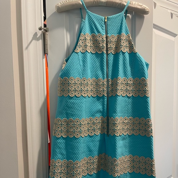 Striped Blue and Gold Lilly Dress - Picture 2 of 5